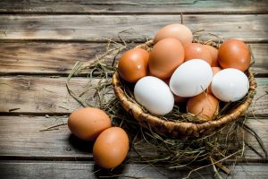 Eggs in a basket.